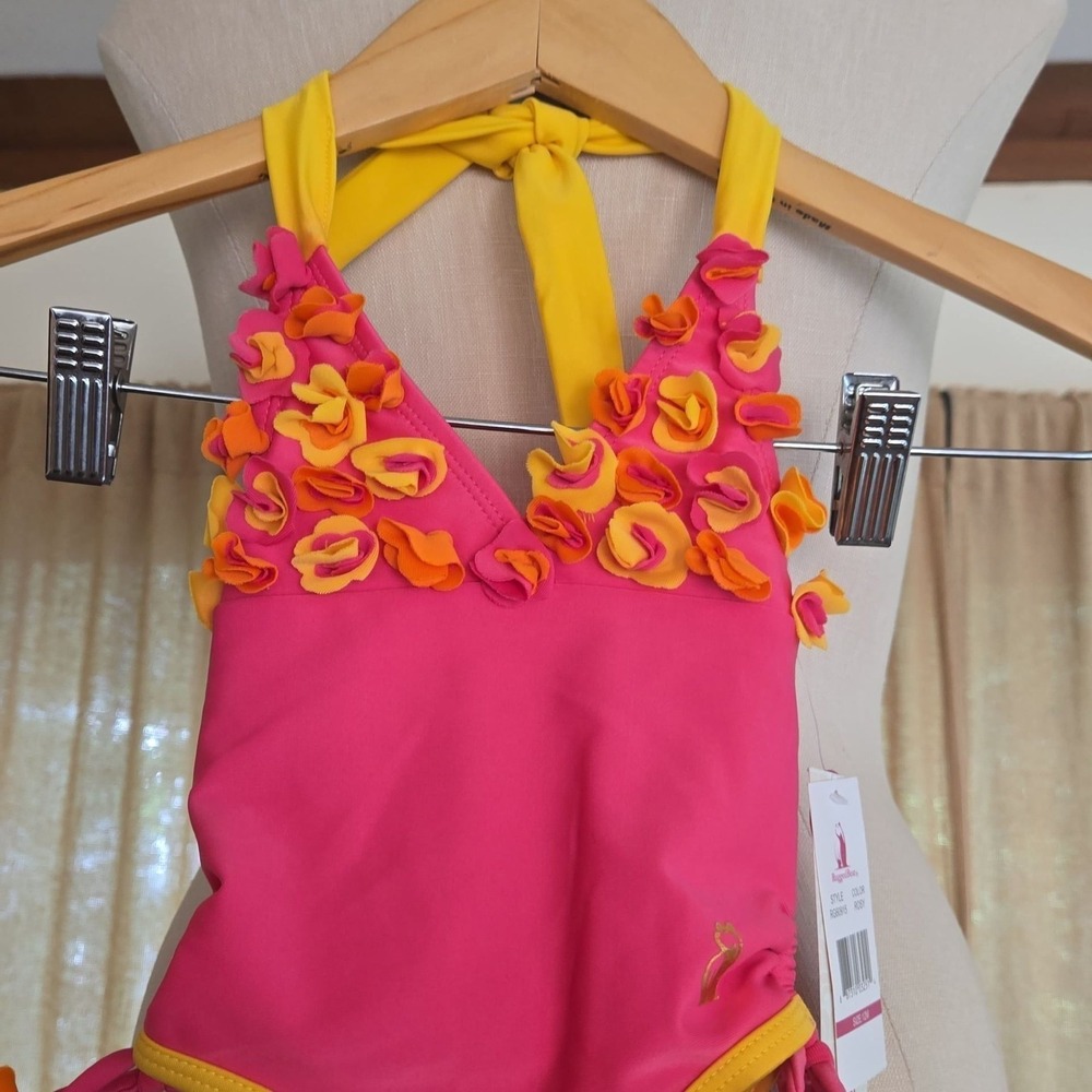 NWT - Rugged Bear - Toddler Girls Bathing Suit - Size 12 months - pink/yellow fl